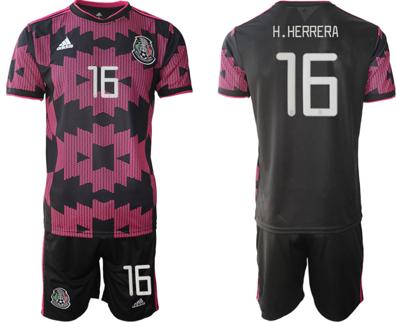 Men 2020-2021 Season National team Mexico home black #16 Soccer Jersey->mexico jersey->Soccer Country Jersey